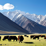 **
"A panoramic view of the Pamir Mountains in Tajikistan, showcasing snow-capped peaks and alpine meadows, with yaks grazing peacefully, fully clothed shepherds tending their flock in the distance, clear blue sky, dramatic lighting, professional photography, perfect anatomy, correct proportions, safe for work, appropriate content, fully clothed, family-friendly."
**