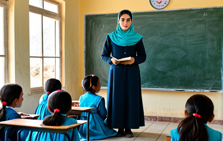 타지키스탄에서의 여성 권리 현황 - **
A female teacher in Tajikistan, fully clothed in modest traditional attire, teaching a classroom...